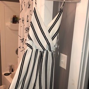 Wide leg striped romper